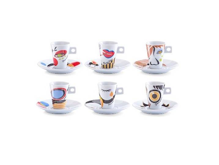 Espressotasse ZELLER PRESENT Faces , bunt, 12 Stk., Porzellan, Trinkgefäße, Espressotasse, 6 Tassen, 6 Untertassen