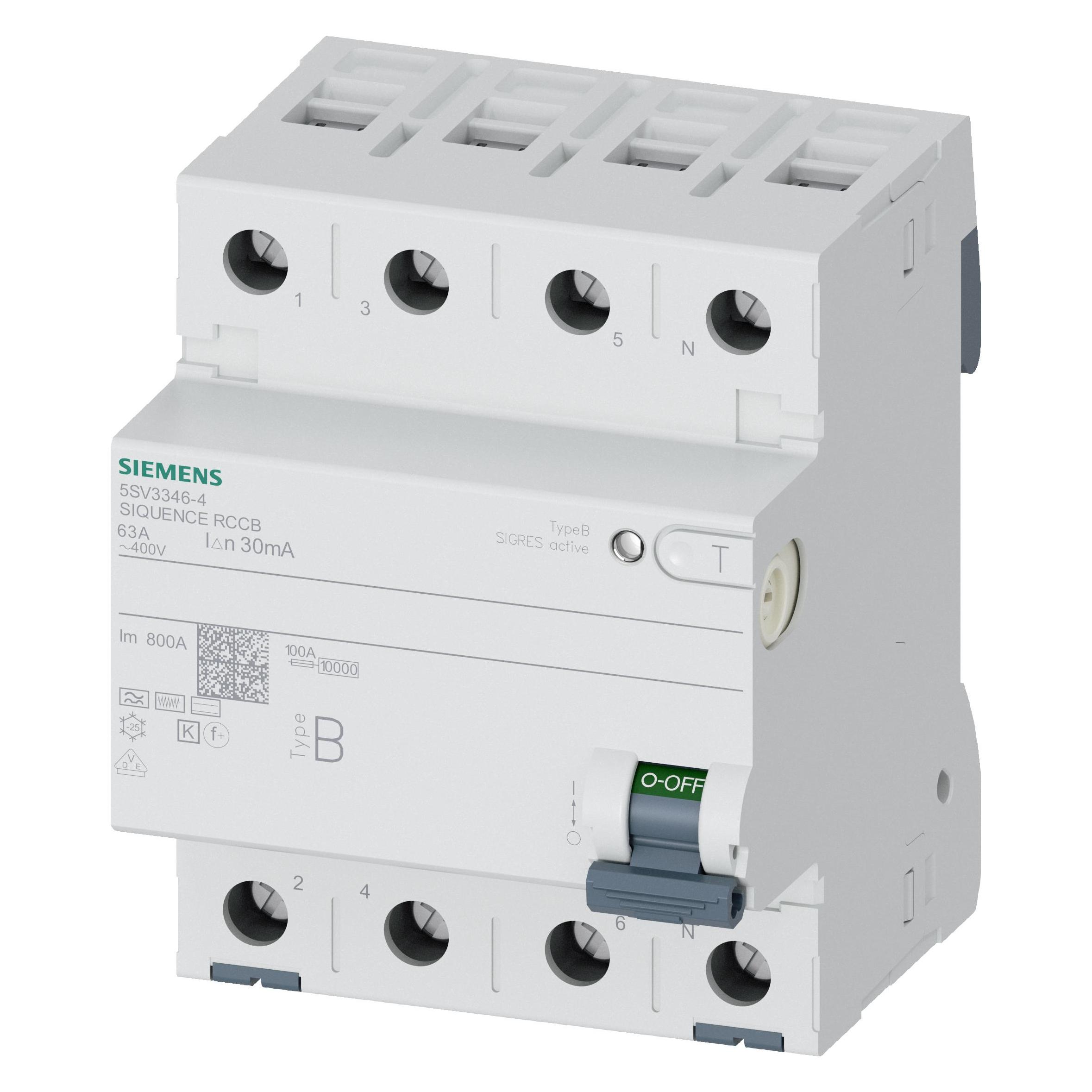 Siemens RCCB 4-pole Type B 63 A 30 mA Un AC 400V (5SV3346-4)