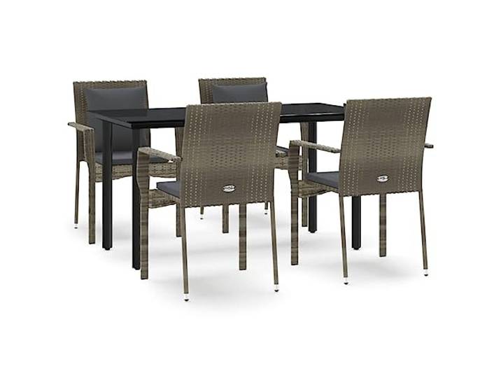 PUGYNBK Garten-Esszimmer-Set, 5-teilig, synthetisches Rattan, Schwarz / Grau
