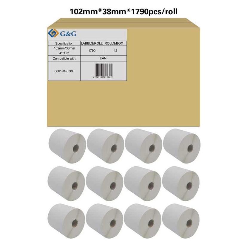 G&G 12x Etikettenrollen kompatibel mit Zebra 880191-038D (102 mm) (19751)
