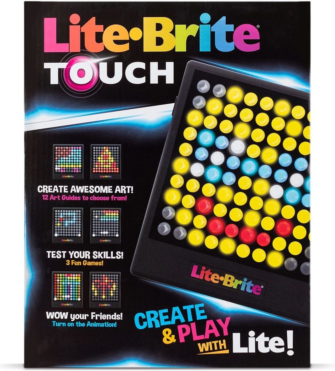 Lite-Brite Touch Light-Up Art Board by Basic Fun with 100 Touch-Sensitive Buttons and 7 LED Colours for Kids