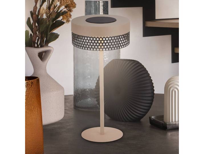 Briloner Akku-Tischleuchte Booha, beige, Metall, IP44, dimmbar, creme / amber, Metall, Modern