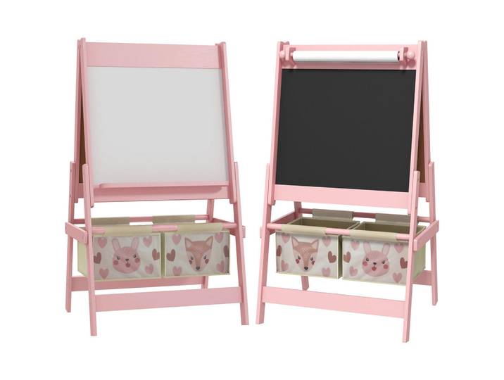 Aiyaplay Kindertafel, 3 in 1 Kinder Staffelei, Doppelseitige Standtafel mit Papierrolle, Rosa, teilmassiv, 46.5x93x54 cm, unisex, Dekoration, Malbedarf & Bastelbedarf