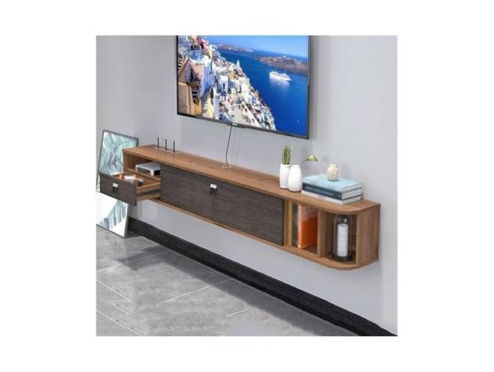 Vfs8dQ5kt Medieneinheit Schwebendes TV-Gerät, wandmontierter TV-Schrank mit Tür for das Wohnzimmer(Bruin,Klein)