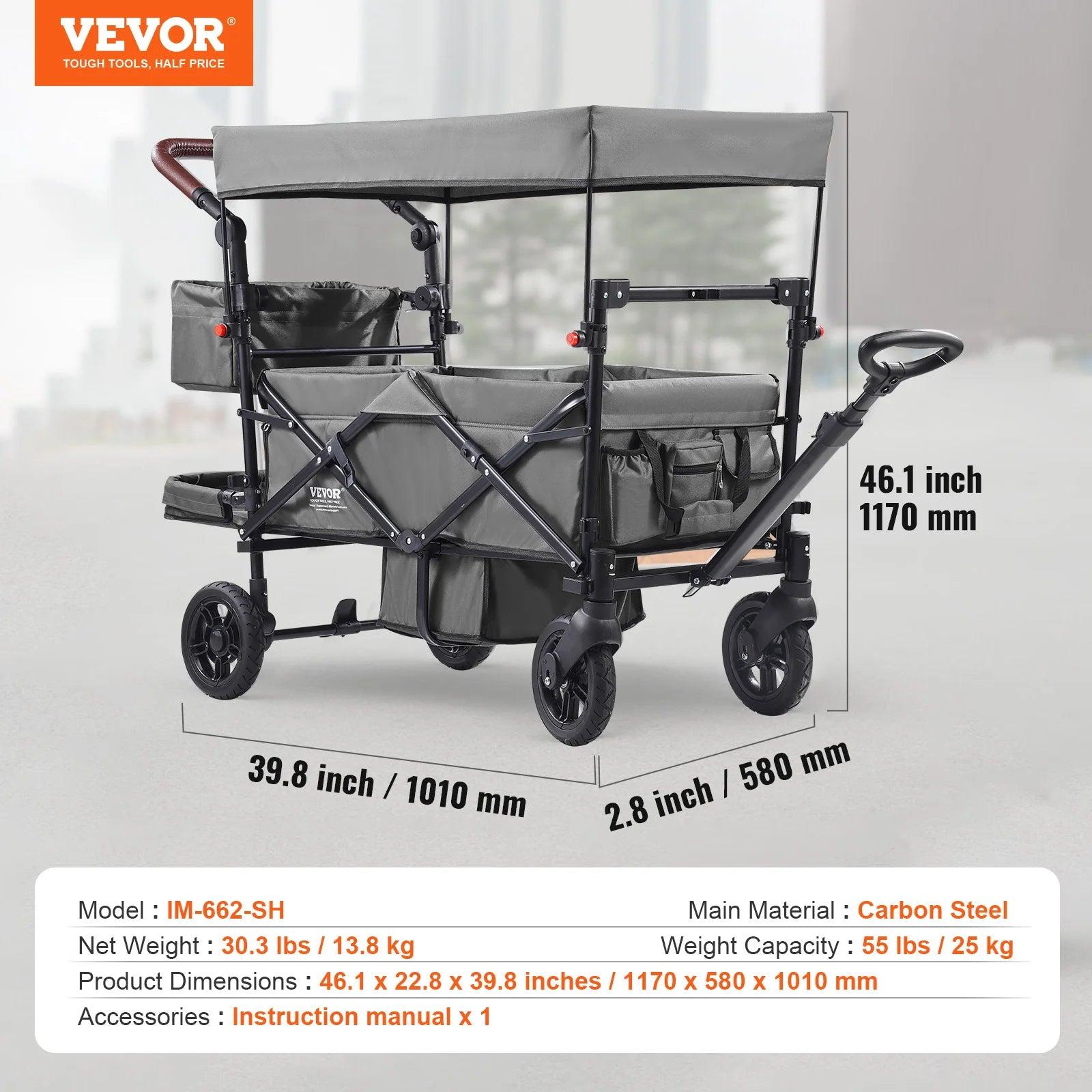 Faltbarer Kinderwagen für Zwillinge - Quad-Kinderwagen mit verstellbarem Griff und abnehmbarem Verdeck