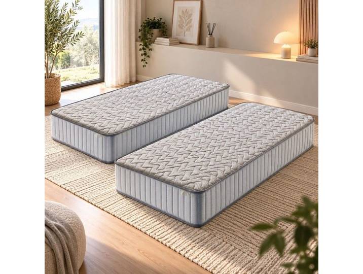 Lot de 2 Matelas 70x190 Mousse Poli Lattex Indéformable - 23 cm - Soutien Ferme 2 Protège-matelas Super Deluxe