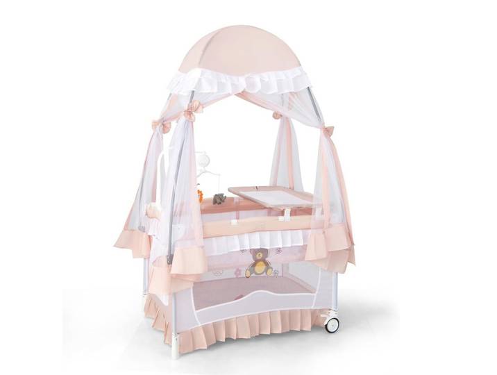BABYBETT mit abnehmbarem Baldachin rosa