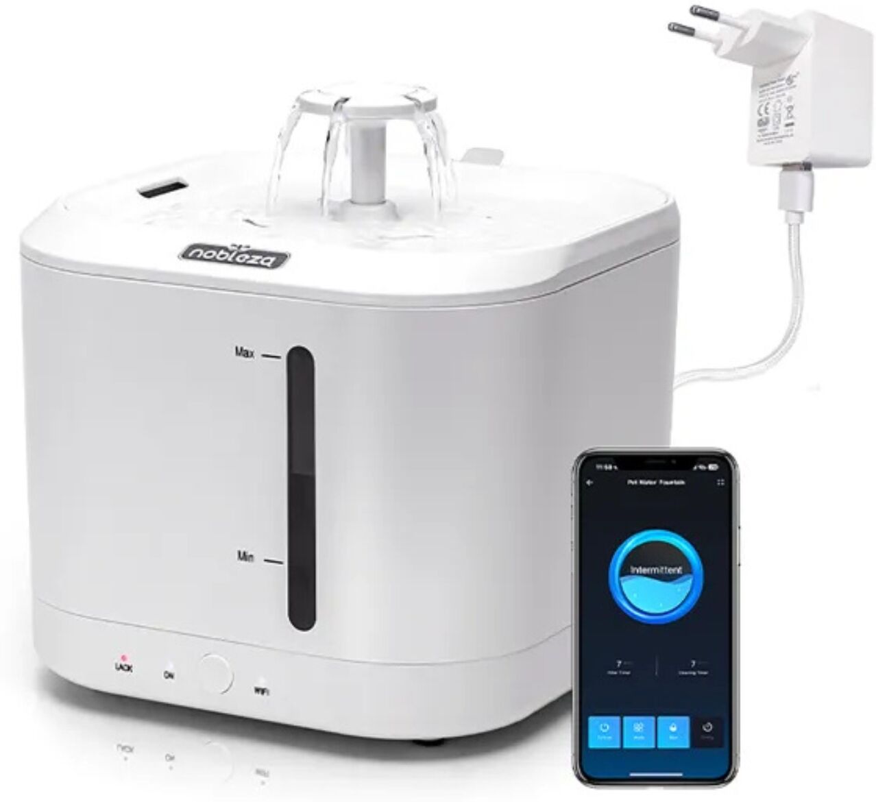 Nobleza Distributore d'Acqua per Gatti e Cani di Piccola Taglia Smart L17.9*W17.9*H18.7 cm 2,5 L Bianca