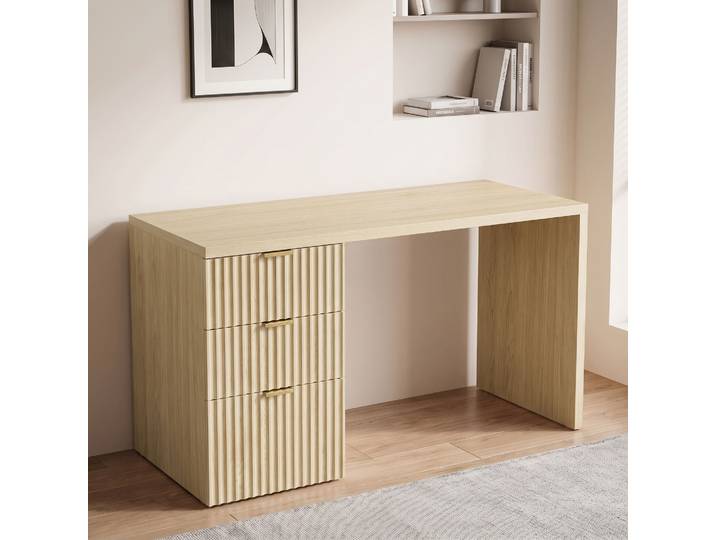 HOMCOM Bureau Chêne 120x50cm 3 Tiroirs Rangement Réversible