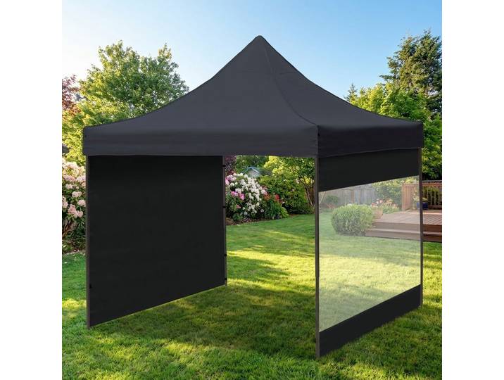 Faltpavillon 3x3m, inkl. 2 Seitenteile, Schwarz