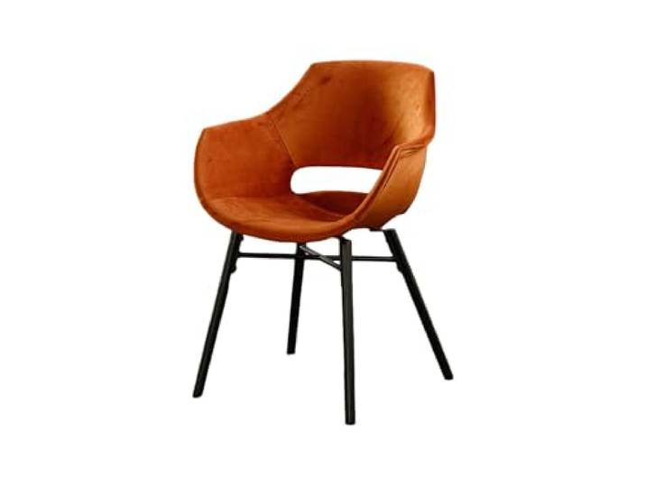 KAWOLA Esszimmerstuhl Samt Cognac ZAJA Stuhl, Perfekt für Esszimmer & Schminktisch, Stylischer Polsterstuhl mit Armlehne, Vintage-Hartholzbeine, Kreuzgestell Metall