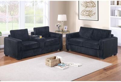 Esofastore Modern Style 2pc Sofa Set Built in USB Black Finish Square Arms