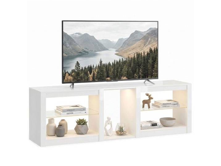 TV-Lowboard mit RGB-LED-Beleuchtung Modernes TV-Möbel mit verstellbaren Glasböden für Fernseher bis 75 Zoll Weiß