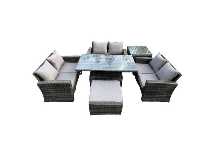Fimous Gartenmöbel-Set Polyrattan Dunkelgrau 7-Sitzer, Metall, rechteckig, Gartenmöbel, Gartengarnituren, Gartenmöbel-Sets