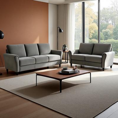 ZWYO HOSIMU 2-Piece Plush Fabric Sofa Set with Curved Arms, 3-Seater Sofa & Loveseat