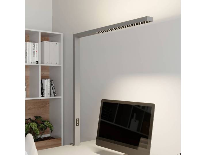Arcchio LED-Büro-Klemmlampe Jolinda, silber, Metall, dimmbar Jolinda Arcchio,, alu / grau / zink, für Arbeitszimmer / Büro, Aluminium, Modern, Tischleuchte