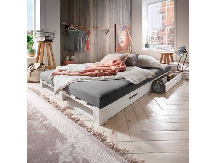 Palettenbett Bassa Kiefer Massivholz mit Schubkasten 90x200cm landhaus