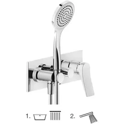 Gessi Rilievo, Fertigmontageset für Wannen-Einhebelmischer, 2-Wege Umstellung, direkter Wandanschlussbogen mit Halterung, 59141031, Farbe: Chrom