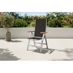 VILLANA Tasmania Klappstuhl, silber, Alu/Textilene/Eukalyptus, verstellbar, hohe Belastbarkeit, FSC®-zertifiziertes Produkt