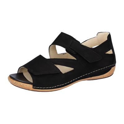 Sandale WALDLÄUFER "HELIETT", Damen, Gr. 5,5, Leder, schwarz, Nubukleder, unifarben, Schuhe Sandale, Keilsandalette, Sommerschuh, Komfortschuh, Klettverschlüsse, H-Weite