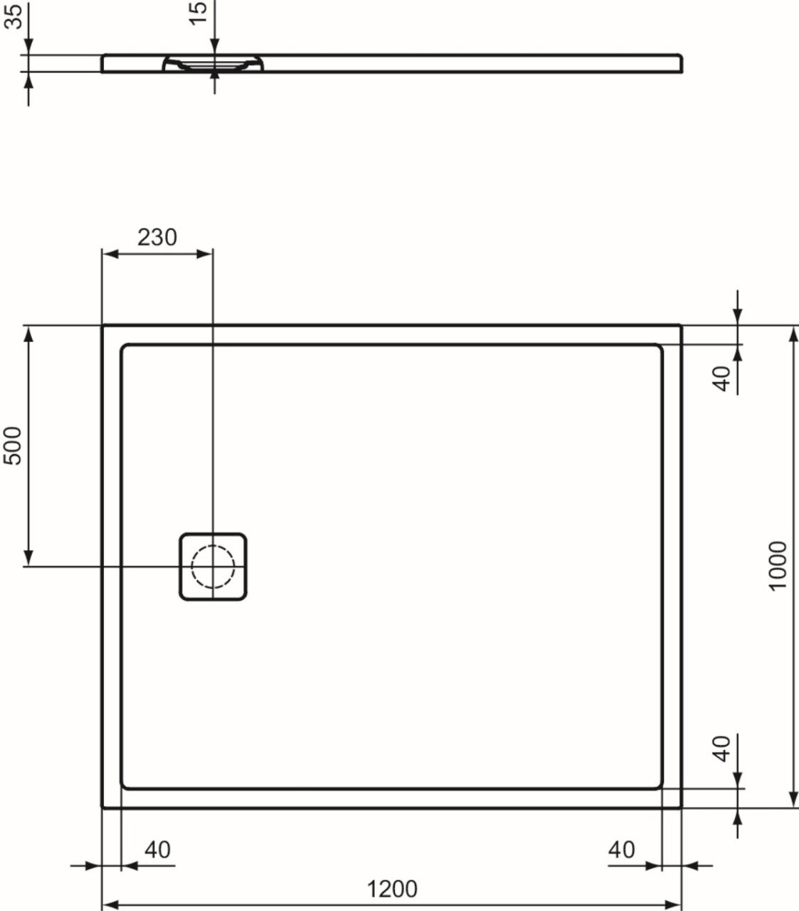 Ideal Standard Brausewanne Ultra Flat Evo 1200x1000x35mm Weiß Alpin, T543701 T543701