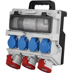 Stromverteiler 12 Module mit Griff IP44 4x230V SCHUKO 2x16A 32A Doktorvolt Baustromverteiler ohne Schutz DV-4919-D