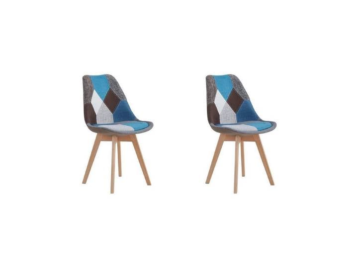 LuxusKollektion Esszimmerstuhl Esszimmerstuhl Set Patchwork Blau Holzbeine 2 Stühle Patchwork Blau