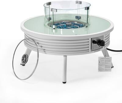 LeisureMod Walbrooke Modern Round Aluminum Frame Fire Pit Table with Powder-Coated Finish, CSA-Certified, and Tempered Glass - 29