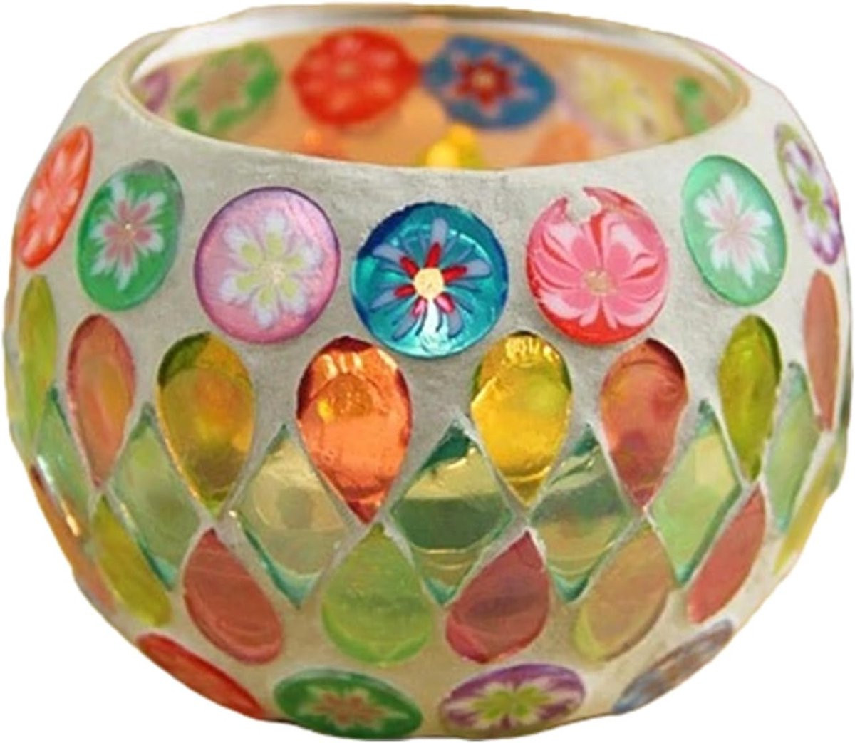 Veelkleurige Glazen Kandelaar voor Tealights - 11 x 9 cm