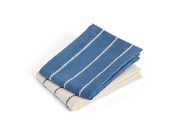 HAY - Outdoor Market Geschirrtuch, blau mit beigen Streifen (2er Set)