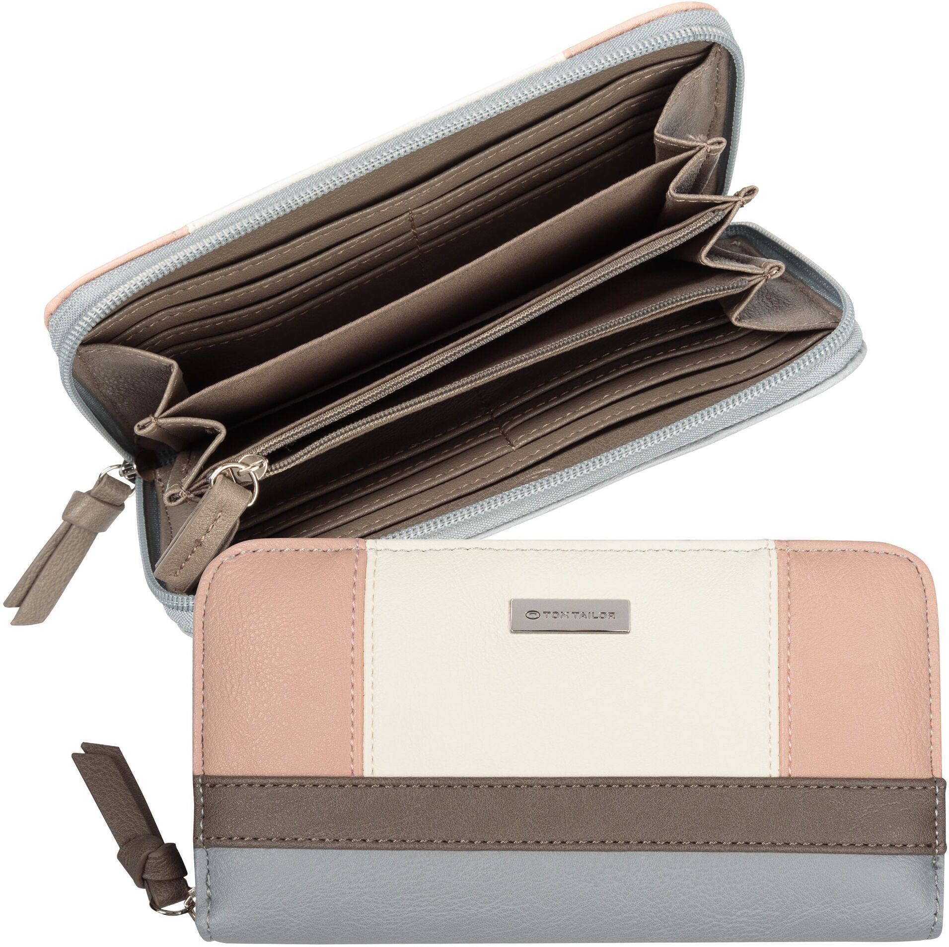 Geldbörse TOM TAILOR "Juna", Damen, rosa, Polyurethan, gepflegt, kontrastfarbene Details, mehrfarbig, Kleinlederwaren Geldbörse, aus soft genarbtem ledrigen Material mit glänzenden Metall-Accessoires rosa Einheitsgröße