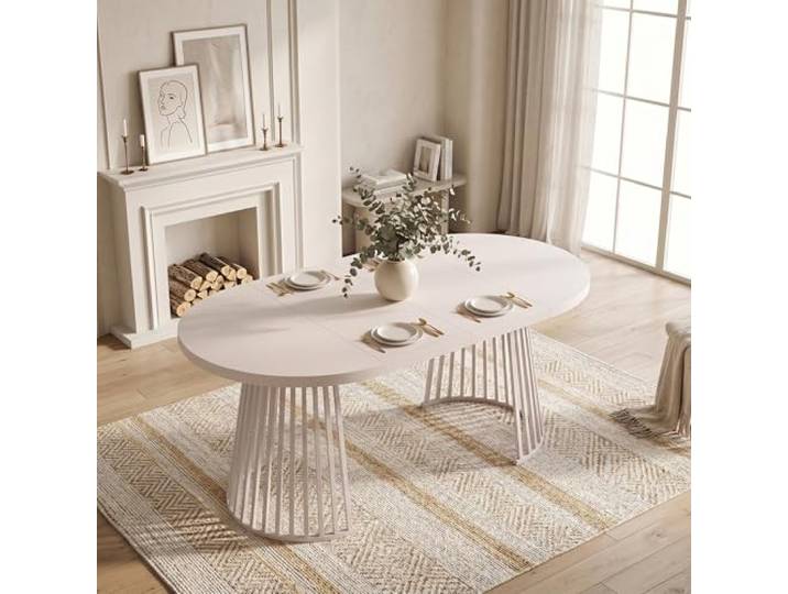Merax Ausziehbarer Esstisch 100/138/176 x 100 cm, Kulissentisch mit Teleskopdesign & 3 cm Dicker Tischplatte, Stabiler Metallbeine, für 4–8 Personen, minimalistischer Stil, Creme