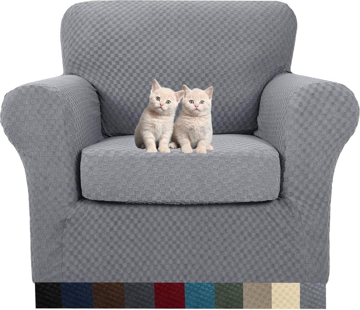 Jacquard stoelhoes voor fauteuil met armleuningen - Super Stretch Antislip - Lichtgrijs