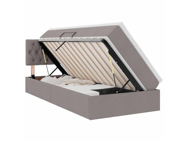 KKgypkn Stauraumbett mit Matratze 100x200 cm, Taupe Stoff, LED-Beleuchtung und Hebemechanismus