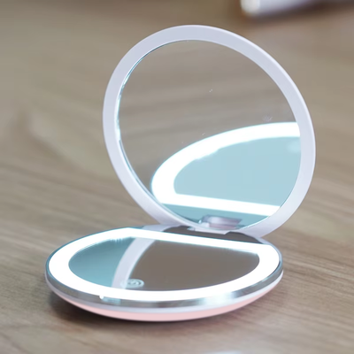 Fusion Finds LED Compact Makeup Mirror With Light, Magnifying Travel Pocket Mirror For Purse & Beauty Touch Ups pink