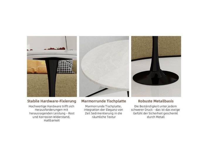 ROVRYN Table basse ronde 70 cm effet marbre blanc veiné pied central noir marbre artificiel