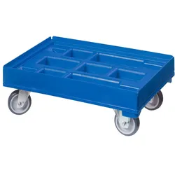 Hygiene Transportroller für Kisten 60 x 40 cm mit 2 Bock- und 2 Lenkrollen in blau