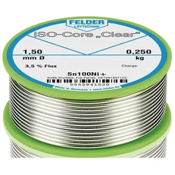Felder Lötdraht ISO-Core Clear 1,5 mm 250 g Sn100Ni+ (Lötdrahtspender), Lötgerät Zubehör, Transparent