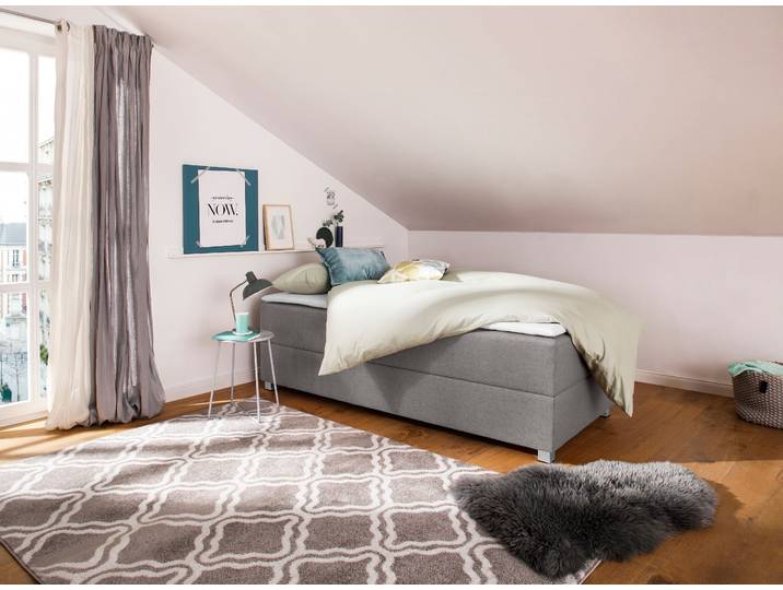 Boxbett, Struktur Fein, Hellgrau, 90×200 cm, Mit Bettkasten, Modern, Inosign