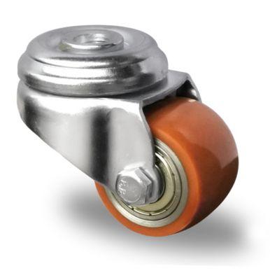 CASCOO Rückenlochlenkrolle SWU5, mit Rad-ø 50 mm x B 33 mm, Stahl-Felge, Polyurethan-Lauffläche, braun, Doppelkugellager, bis 150 kg