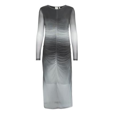 Midikleid ICHI "Damen Casual IHPEN", Damen, Gr. L, N-Gr, schwarz (schwarz fading aop), Obermaterial: 95% Polyester PES. 5% Elasthan EL., Kleider Midikleid