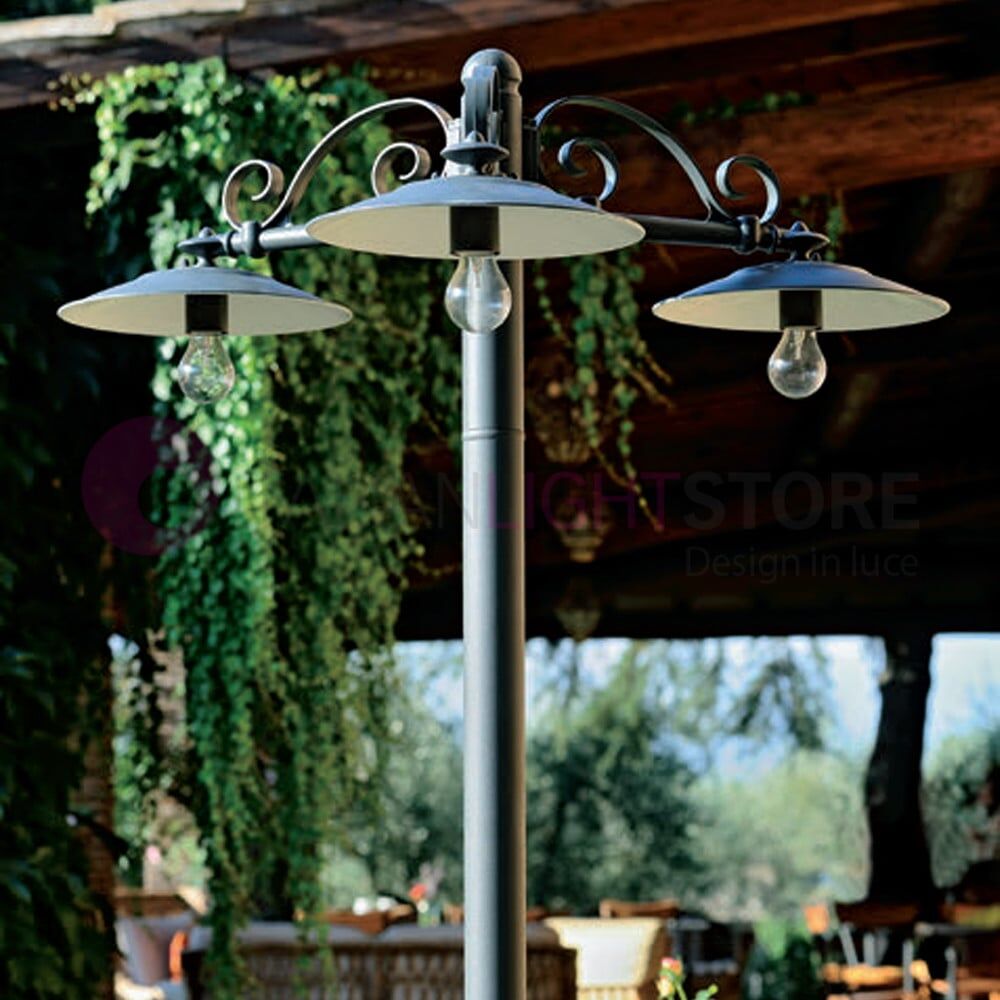 Antique Lampione Grafite A 3 Luci Design Tradizionale