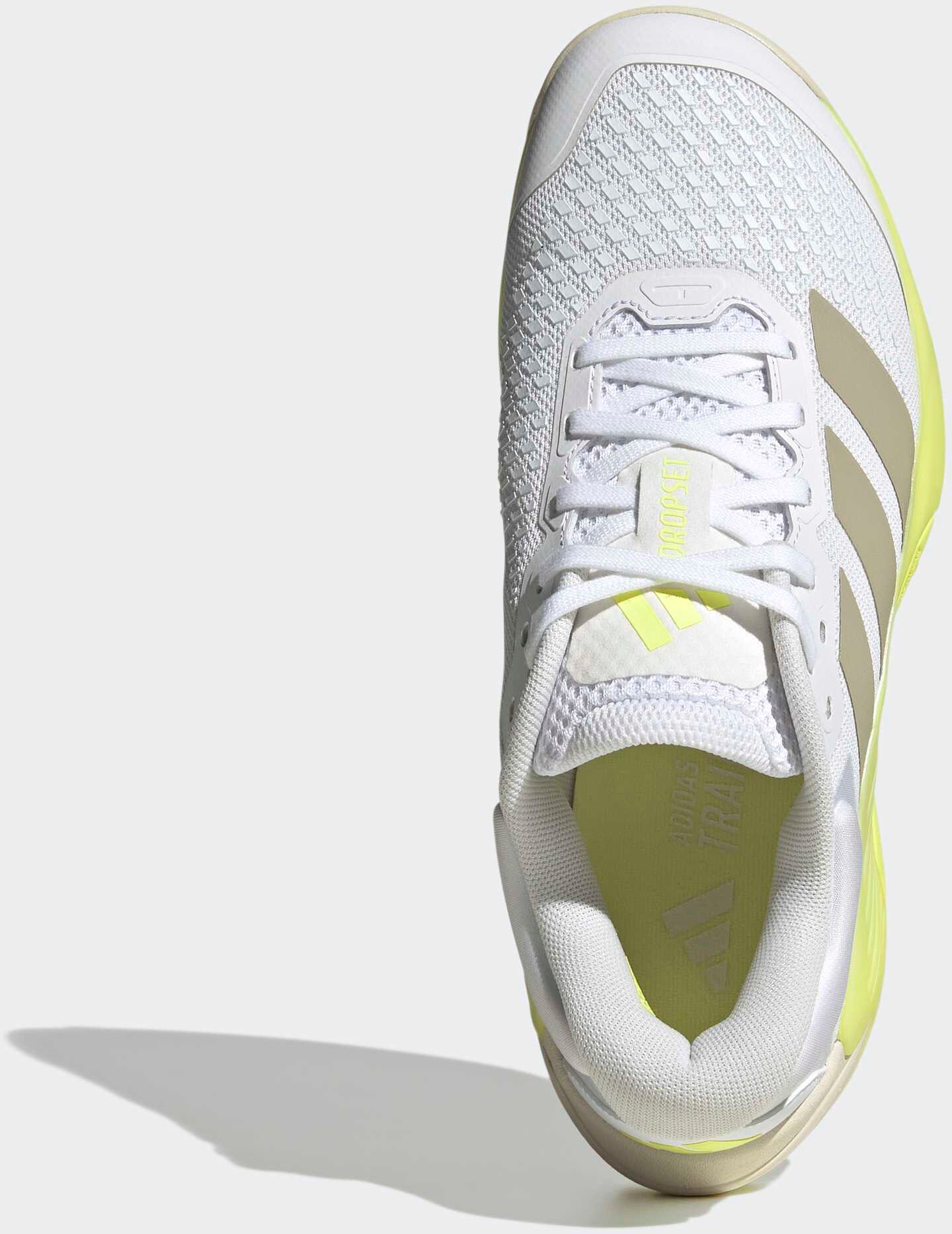 Trainingsschuh ADIDAS PERFORMANCE "DROPSET 4 POWER", Damen, Gr. 37, gelb (cloud weiß, wonder alumina, frozen lemon), Synthetik, Textil, Schuhe Trainingsschuh, für besseren Halt beim Gewichtstraining