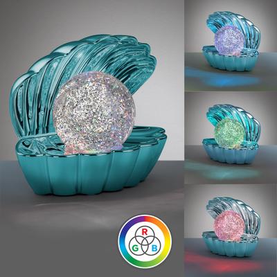 REALITY LEUCHTEN LED Tischleuchte "SHELLY, Deko Tischlampe in Muschelform mit RGB Farbwechsel, 0,8W 15Lm", bunt (türkis), 1, H: 14,5cm, 1 Stk., Leuchten, Muschel Tischlampe mit Glitzerkugel und Farbwechsel inkl USB-Ladekabel, LED Tischleuchte