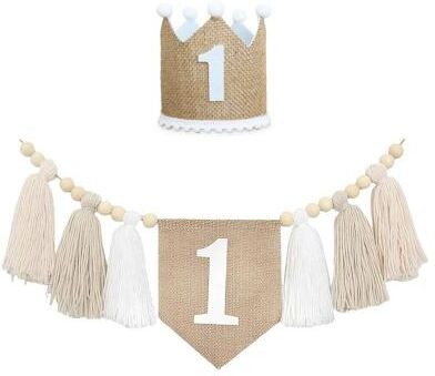 Uplifted Finds Boho 1st Birthday Botanical Banner Set   Linen Tassel Garland & Crown   Executive Nursery & Studio Decor boho Set