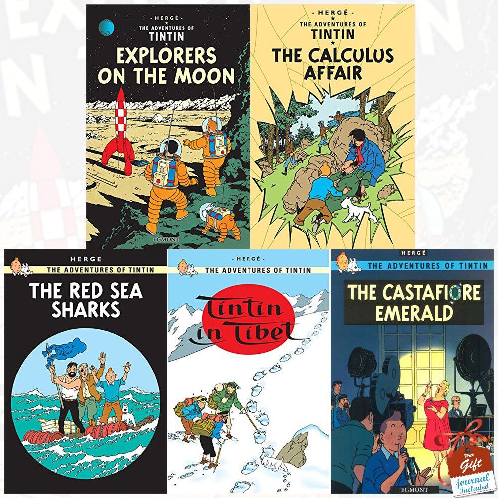 Egmont The Adventures of Tintin 5 Books Collection Set by Hergé - Paperback with Gift Journal - Ages 8-12 - Graphic Novel Adventures