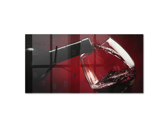 Tulup Wanduhr 60x30 cm - Steine, Rot, Glas, Rechteckig, 60x30x0.4 cm, Dekoration, Uhren, Wanduhren