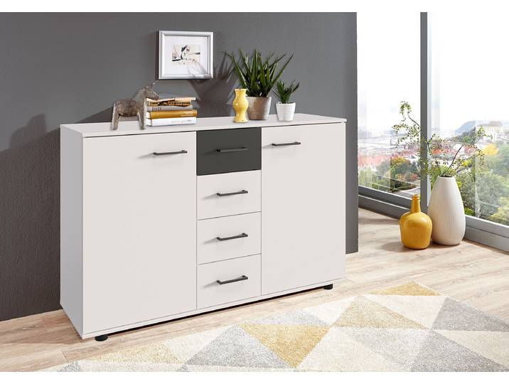 Commode 130cm Blanc/Blanc/Graphite