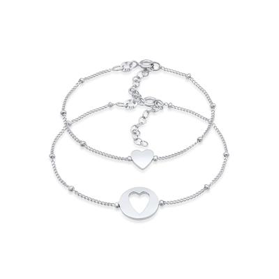Armketten Set ELLI "Armband Herz Liebe Cut Out Mutter Kind Set 925 Silber" Gr. 160, silber, Armbänder, Damen, Silber 925 (Sterlingsilber)