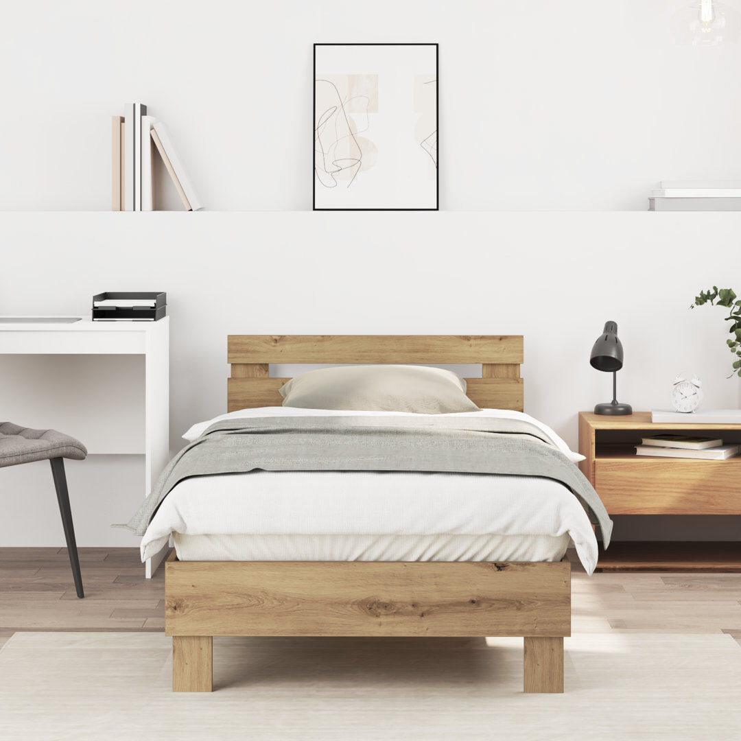 17 Stories Single Bed Durable Rustic Minimalist Solid Wood/Natural 90cm x 190cm